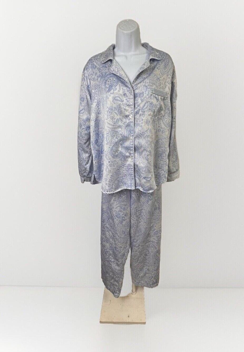 Miss Elaine Women’s Pajama Set Blue Paisley Soft Bottom Size-L